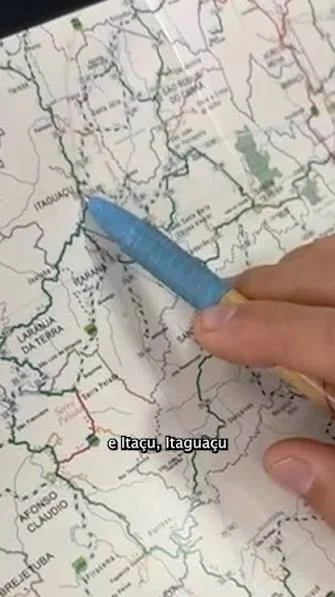 Mapa indicando o trecho da ES-357 entre Itaçu e Itaguaçu
